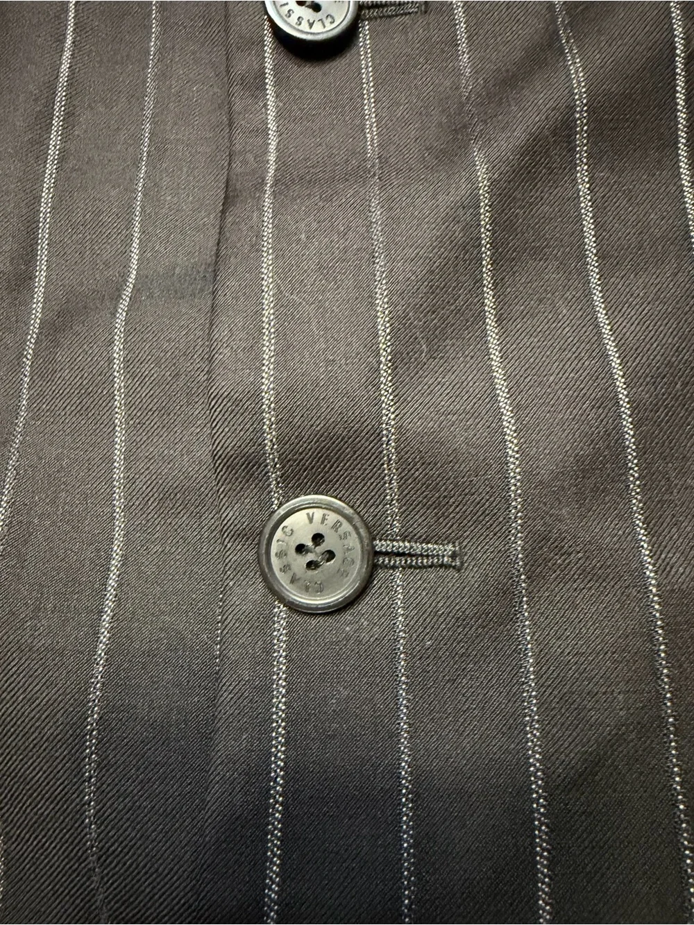 Versace Black Pinstripe Suit Jacket